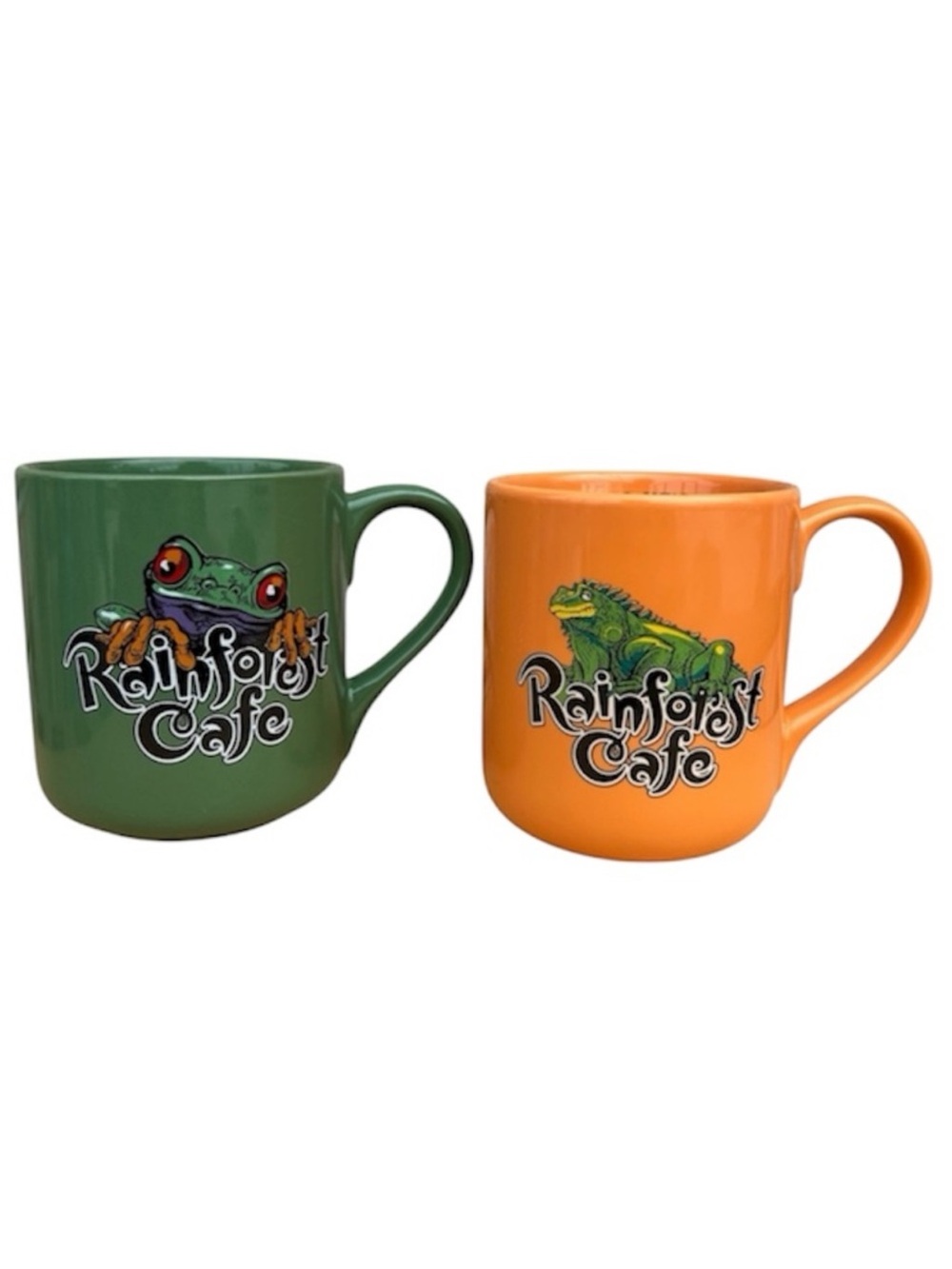 VTG 2 Rainforest Cafe Mugs Orange Iggy Iguana 1999 /Green Cha‎ Cha The Frog 2000